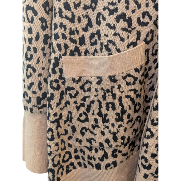 J CREW Leopard Jacquard V-Neck Cardigan Sweater Tan Black Pockets Women's 2XL - Picture 4 of 8